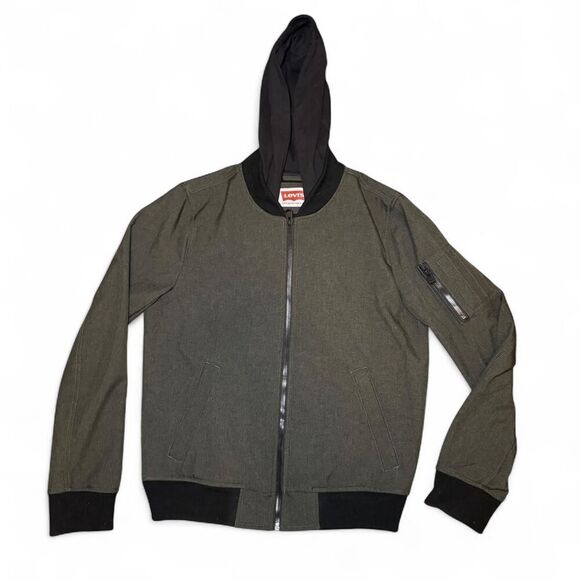 Levi’s Men’s Small Dark Gray Bomber Jacket with Black Hood Full Zip - Picture 1 of 7